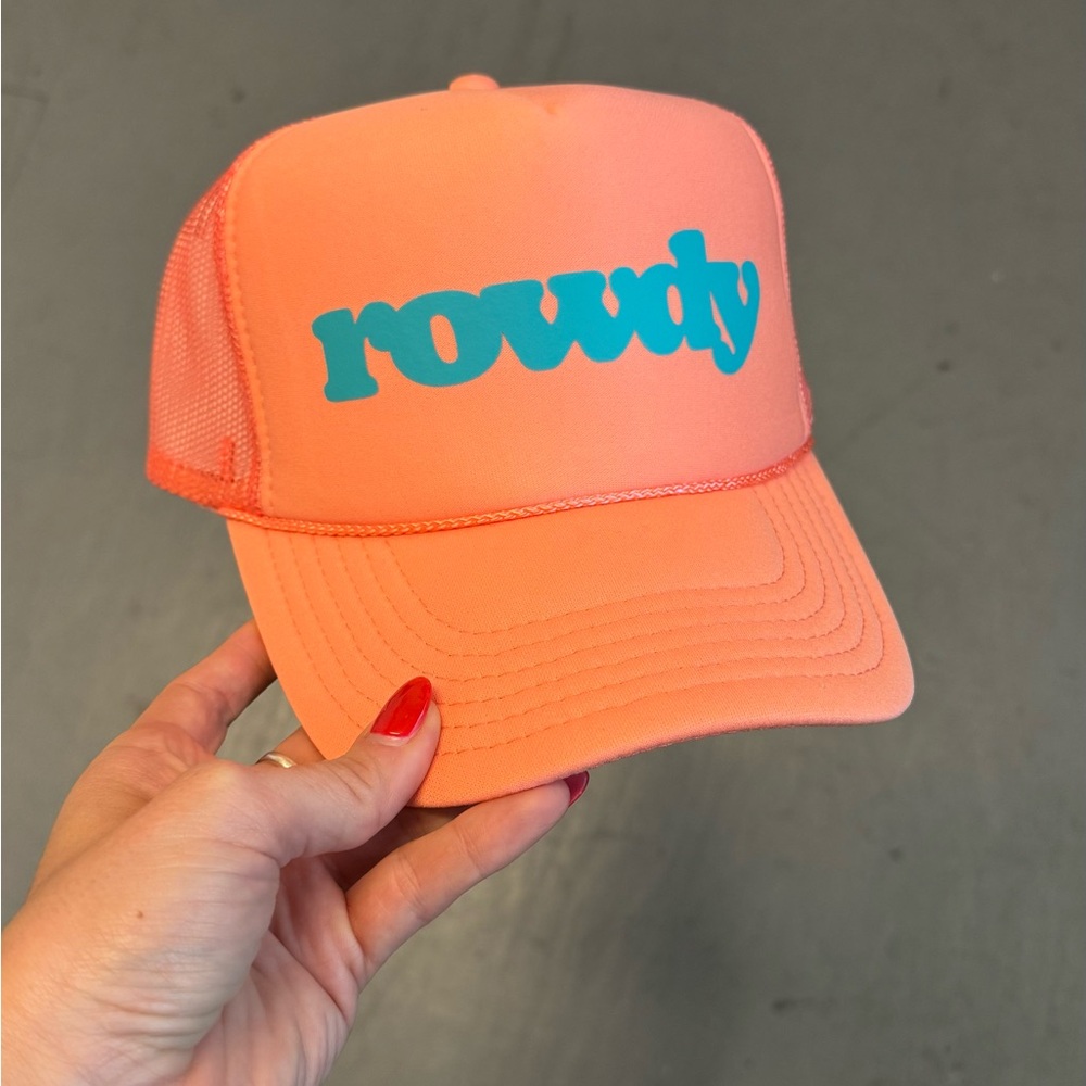 Rowdy Goods Trucker Hat coral and teal